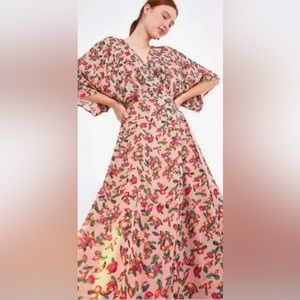 NWT - Farm Rio Dainty Cashew Wrap Maxi Dress Kimono Sleeves Size Small